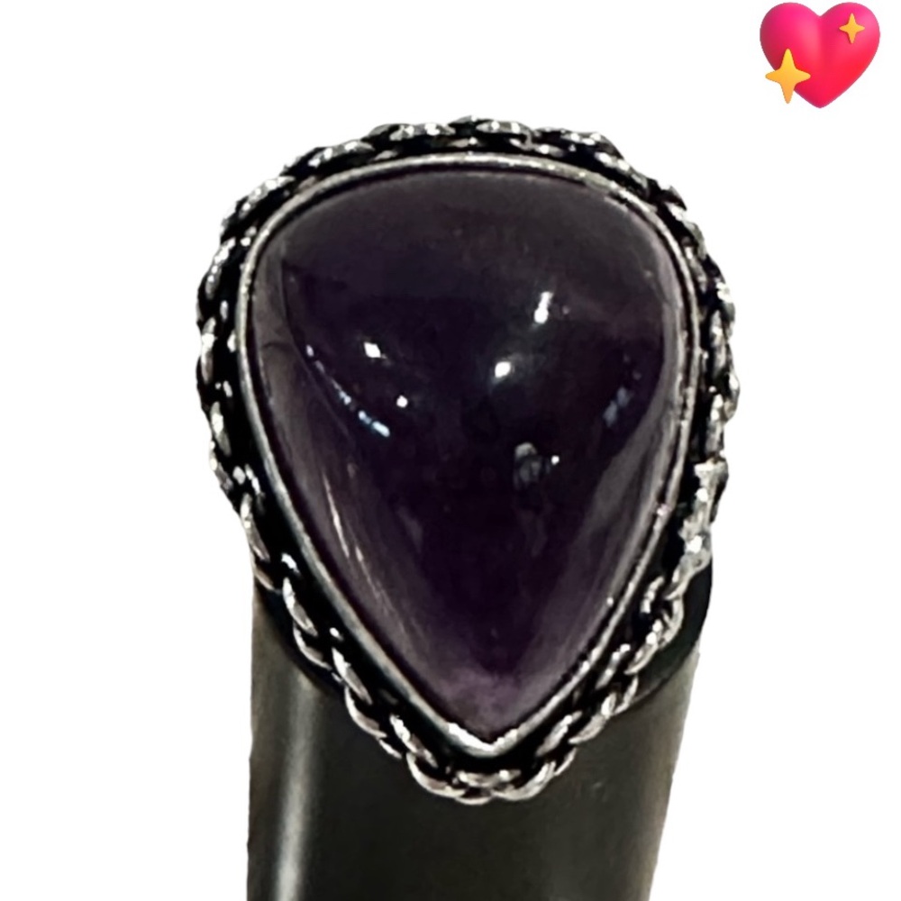 Natural amethyst gemstone‎ ring 925 stamped silver plated size 8